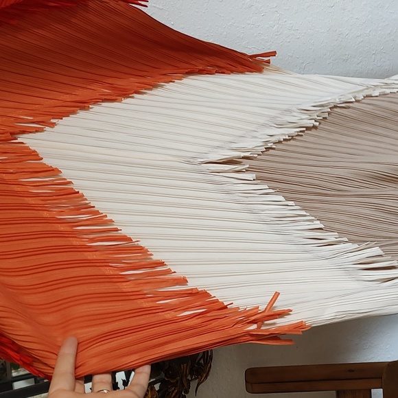 Kate Hewko Tiered Tassel Dress Accordion Pleated w/ Fringe Color Block - Picture 7 of 16